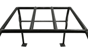 Full profile black metal roll cage kit for FJ40 Land Cruiser, shown isolated on white background.