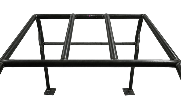 Full profile black metal roll cage kit for FJ40 Land Cruiser, shown isolated on white background.