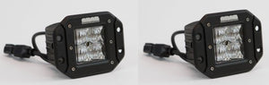 Pair of black 20W flange mount LED flood fog lights with clear lenses and wiring connectors.