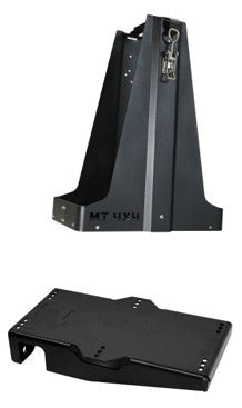 Black metal Ace of Diamonds single fuel can carrier and holder with mounting plate, angled view.
