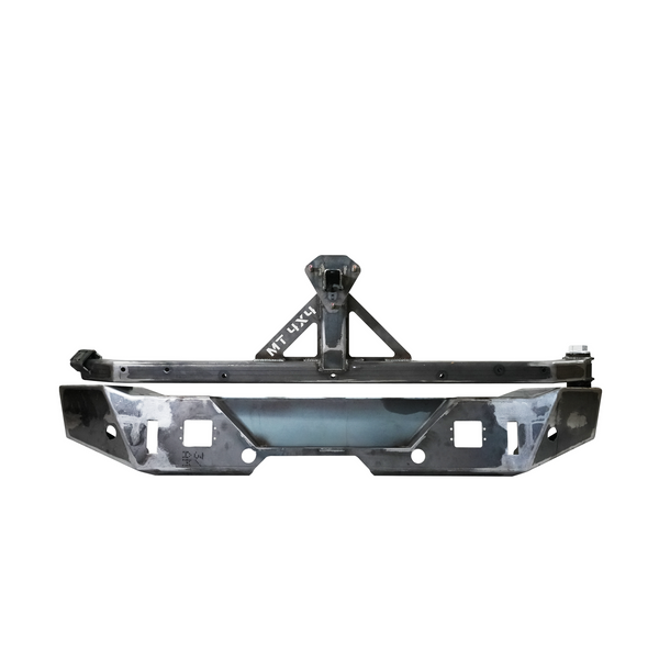 Unpainted Bronco 6G rear Aces High steel bumper with hitch receiver and cutouts for lights and accessories.