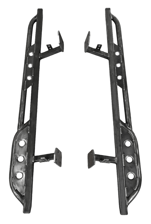 Pair of black steel rock sliders with mounting brackets for 2010-2013 Toyota 4Runner SR5 and Limited models.