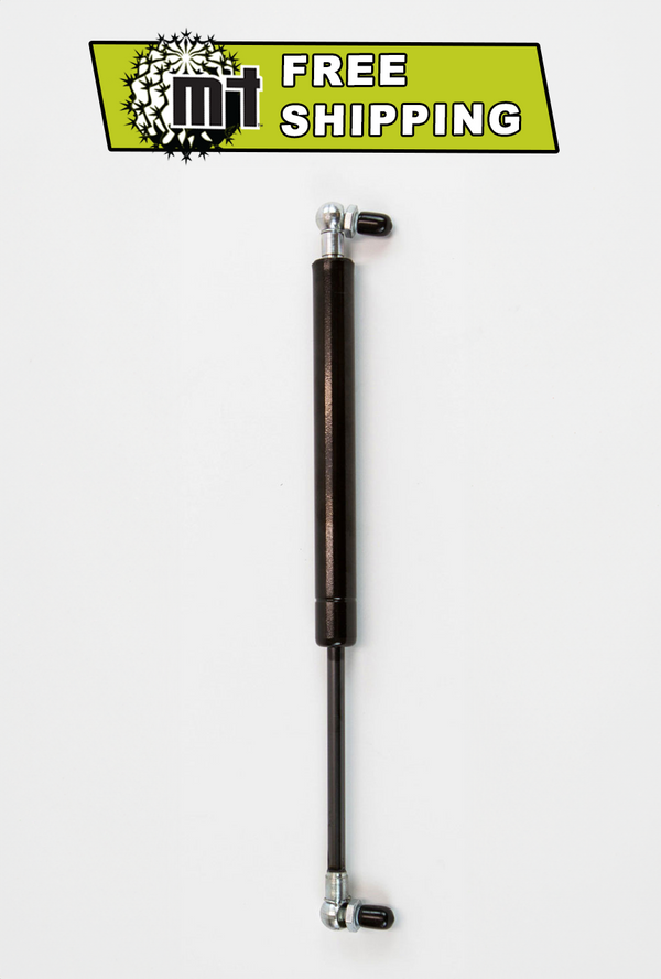 Black metal replacement gas spring strut with ball joint ends for rear swing-out bumpers, shown against white background.