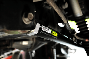Close-up of Metal Tech offset rear lower link installed on 2001-2007 Sequoia suspension system.