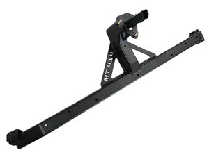 Black steel Bronco 6G rear bumper swing arm system with mounting brackets and bolt holes.