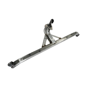 Raw metal Bronco 6G rear bumper with Ace of Hearts swing arm system, angled view on white background.