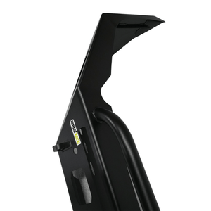 Close-up of black Metal Tech Tiger Shark front bumper corner for 2014-2023 Lexus GX460 with mounting bracket and logo.