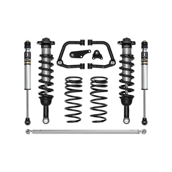 Complete suspension system kit with coil springs, shock absorbers, tubular upper control arms, and hardware for 2024 Land Cruiser 250 Series.